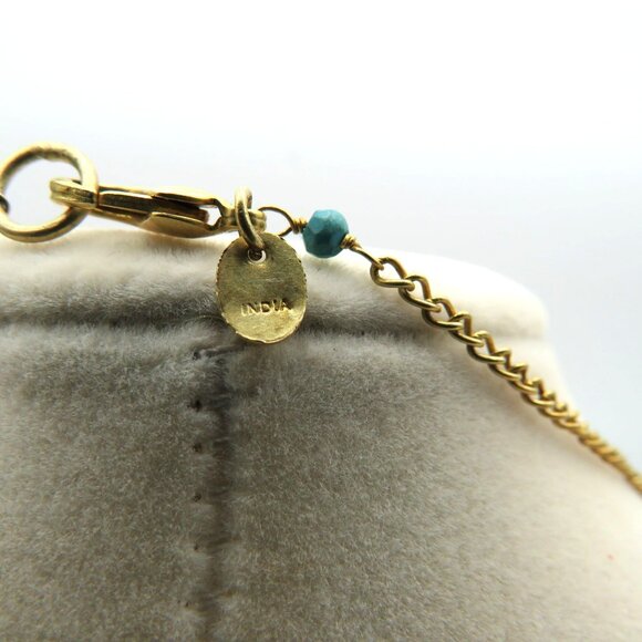 Station Necklace 17" Turquoise‎ Beads Clover Charms Gold Tone Handmade In India - Picture 6 of 6